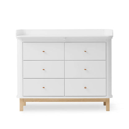 Wood Nursery Dresser 6 Drawers Large Top White/Oak