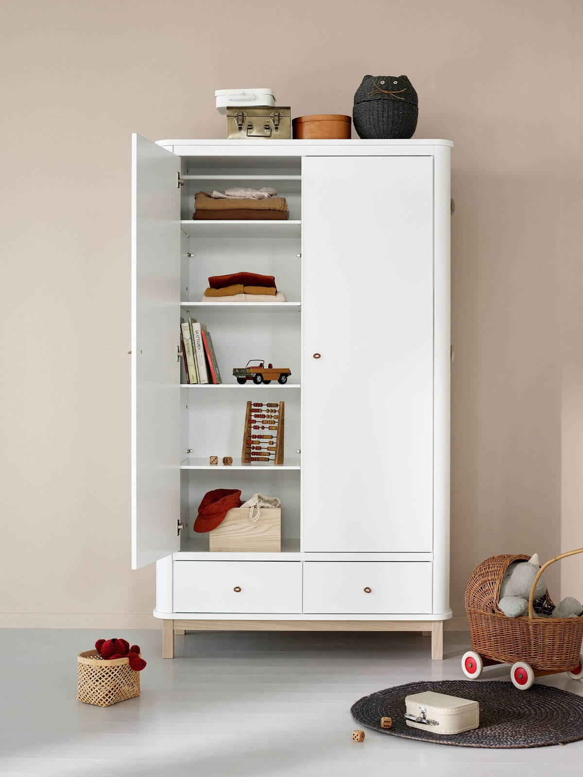 Oliver Furniture Wood Wardrobe 2 Doors, white/oak – interior with flexible shelving
