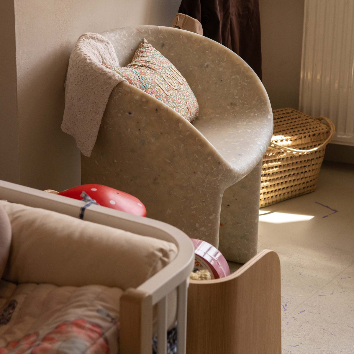 EcoBirdy Richard Armchair in Faded White, alternate angle