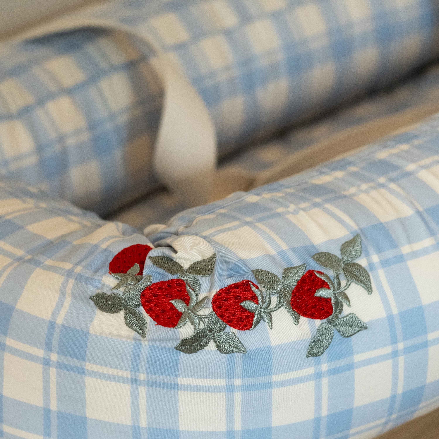 Draagbaar Babynestje Organic Cotton Plaid Blue Sky
