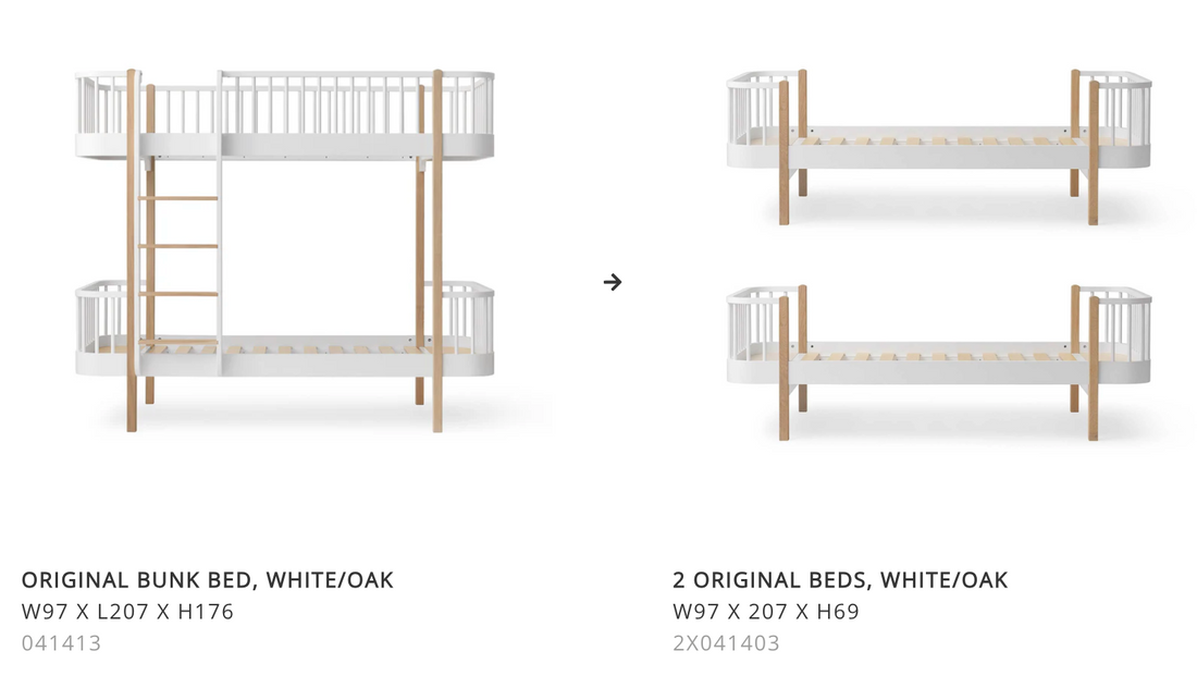 Conversion set Original bunk bed white/oak to 2 beds, white/oak