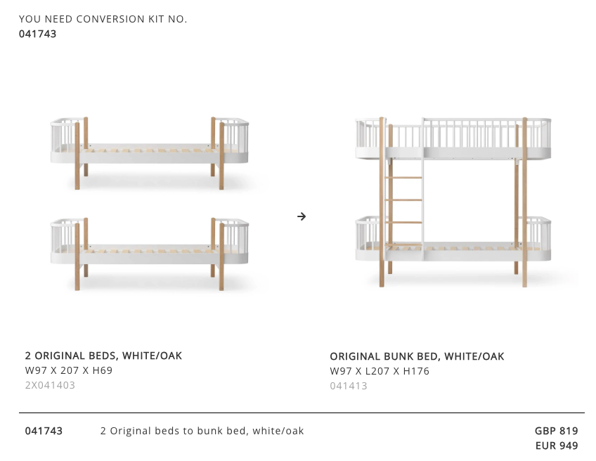2 Original beds to bunk bed, white/oak 041743