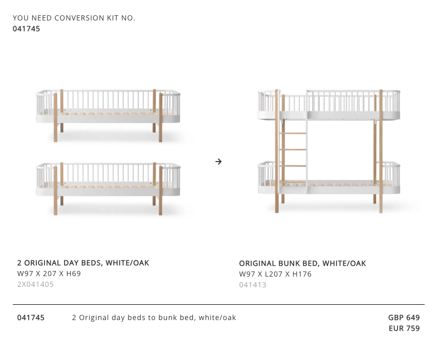 2 Original day beds to bunk bed, white/oak 041745