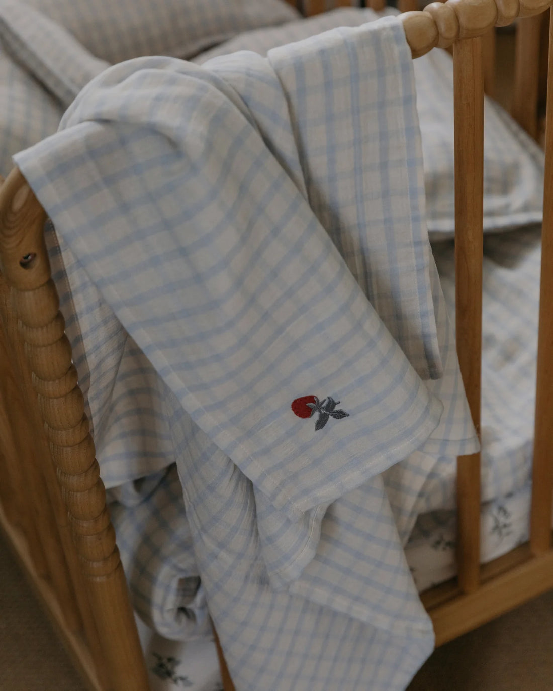 Hydrofiele Doek Gingham Sky Blue Aardbei