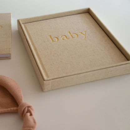 Write To Me: The First Year Of You baby memory journal, close-up detail of the box design