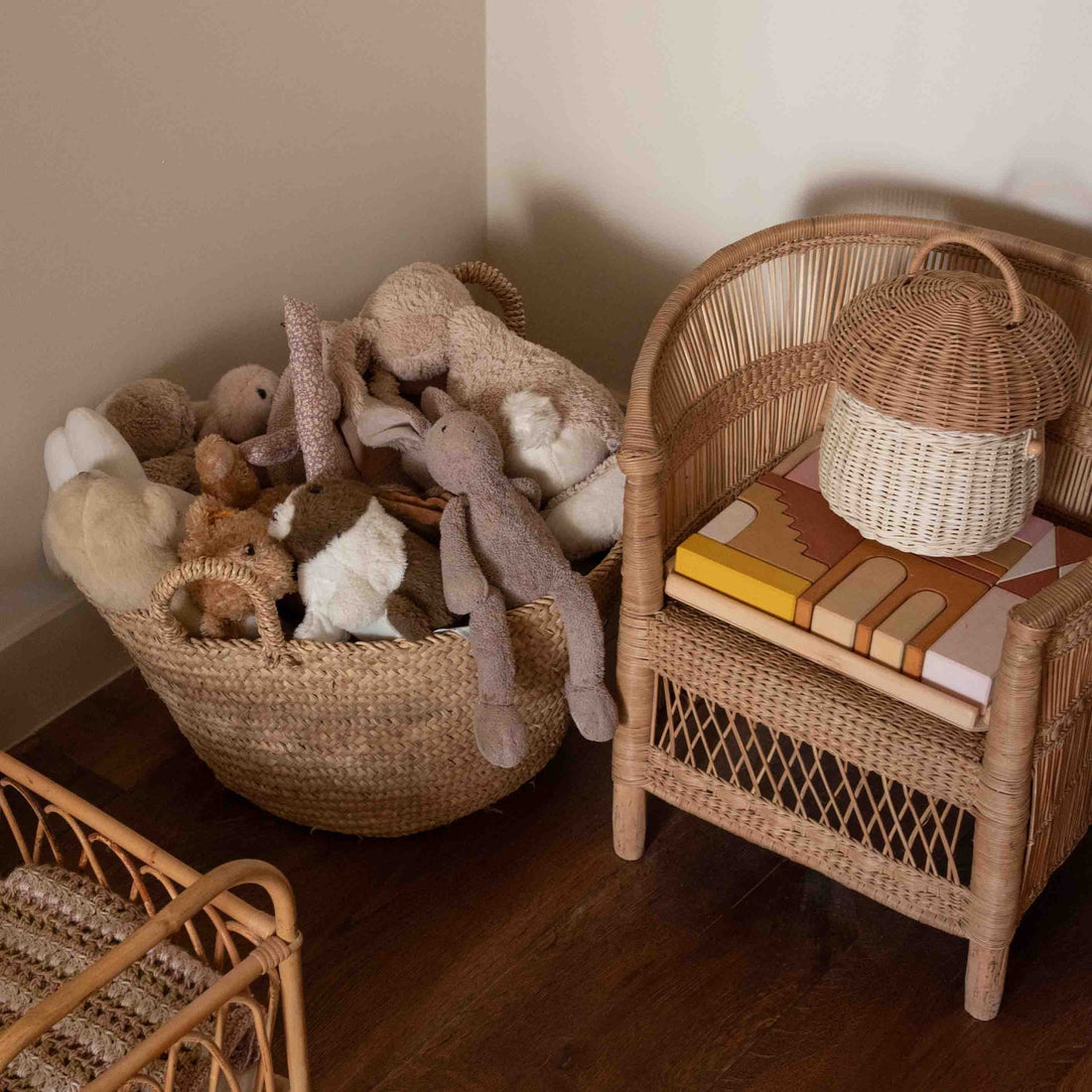 Tine K Home woven basket with handles, styled in a kids&