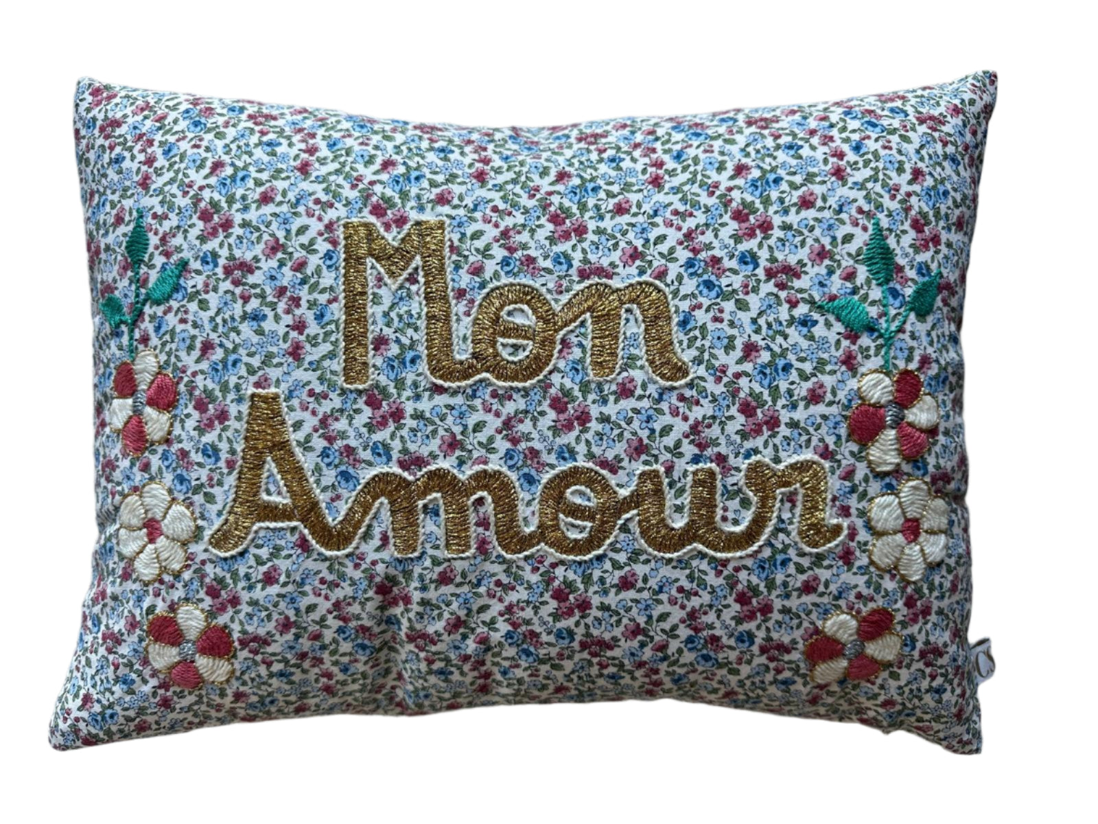 Mon Amour Cushion pink and blue Flowers 30x40