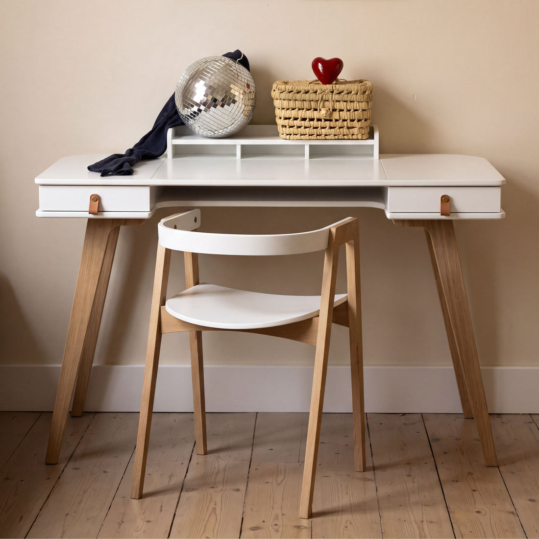 Wood Desk Small &amp; Armchair White Oak