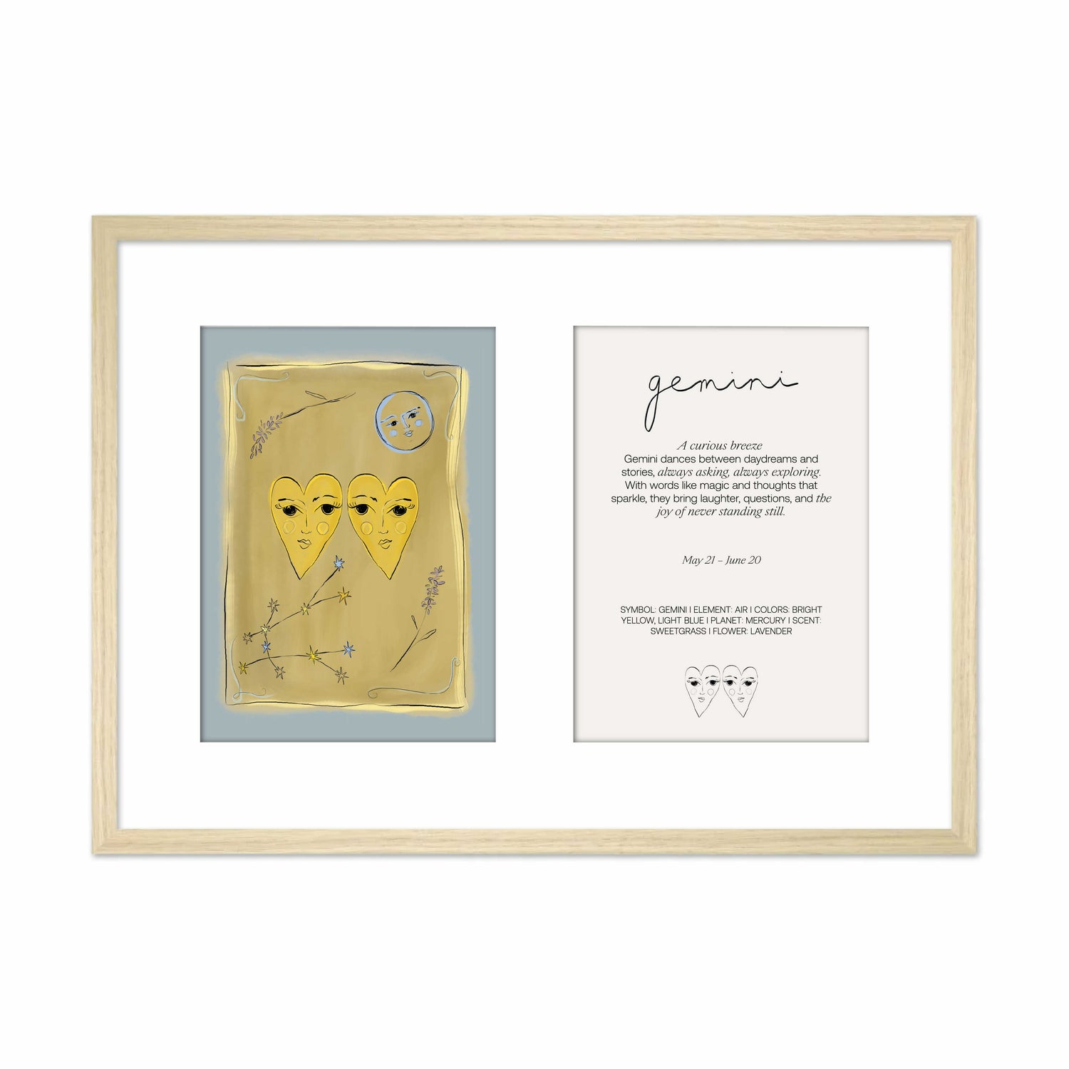 Framed Zodiac Sign Poster Double Gemini