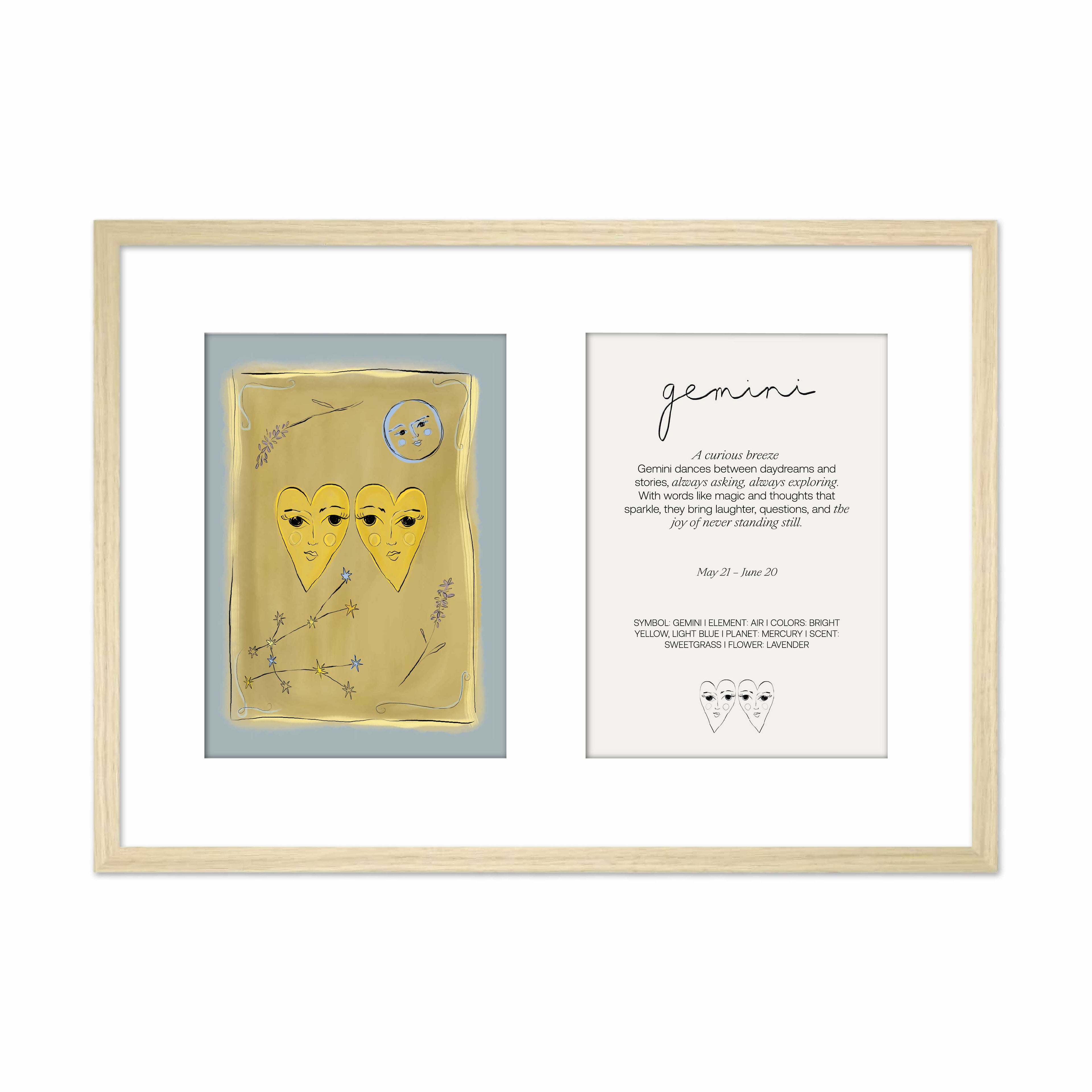 Framed Zodiac Sign Poster Double Gemini