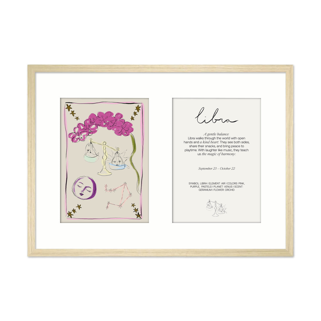 Framed Zodiac Sign Poster Double Libra