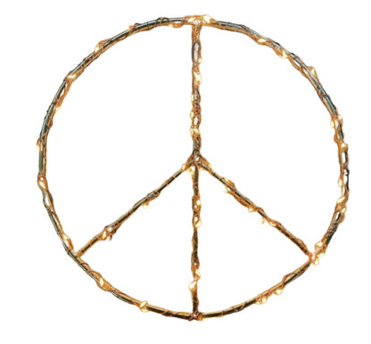Lighting wall decoration with Peace sign in gold with led lights made by Zoe Rumeau