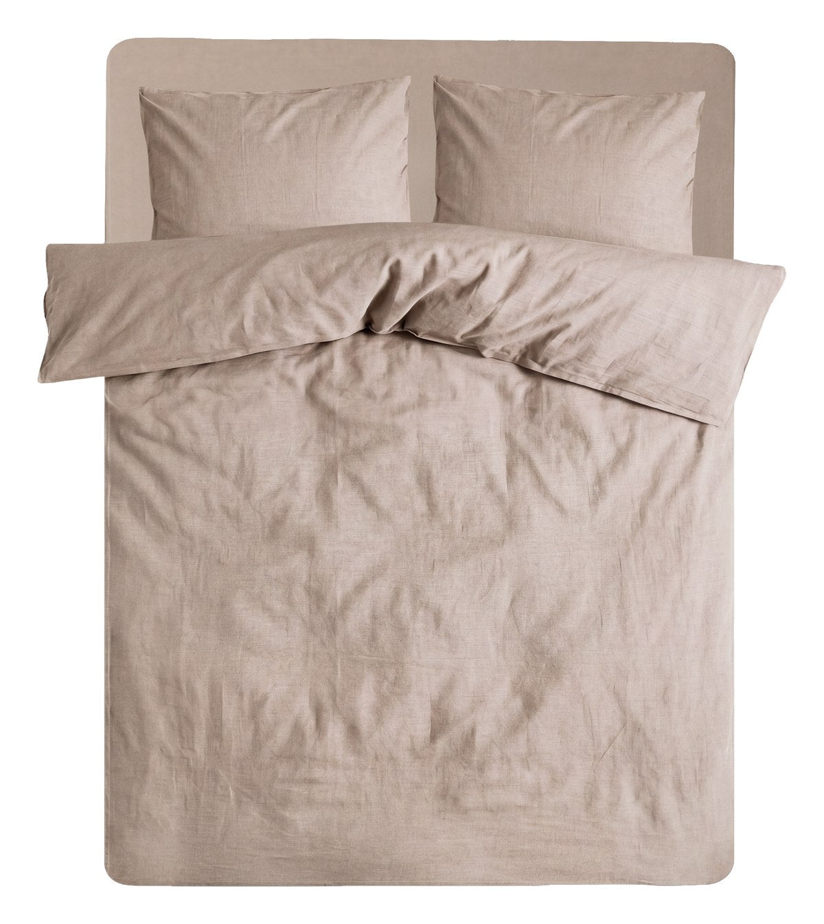Queen or king bed set in Naturel linen — fitted, duvet, two cushions