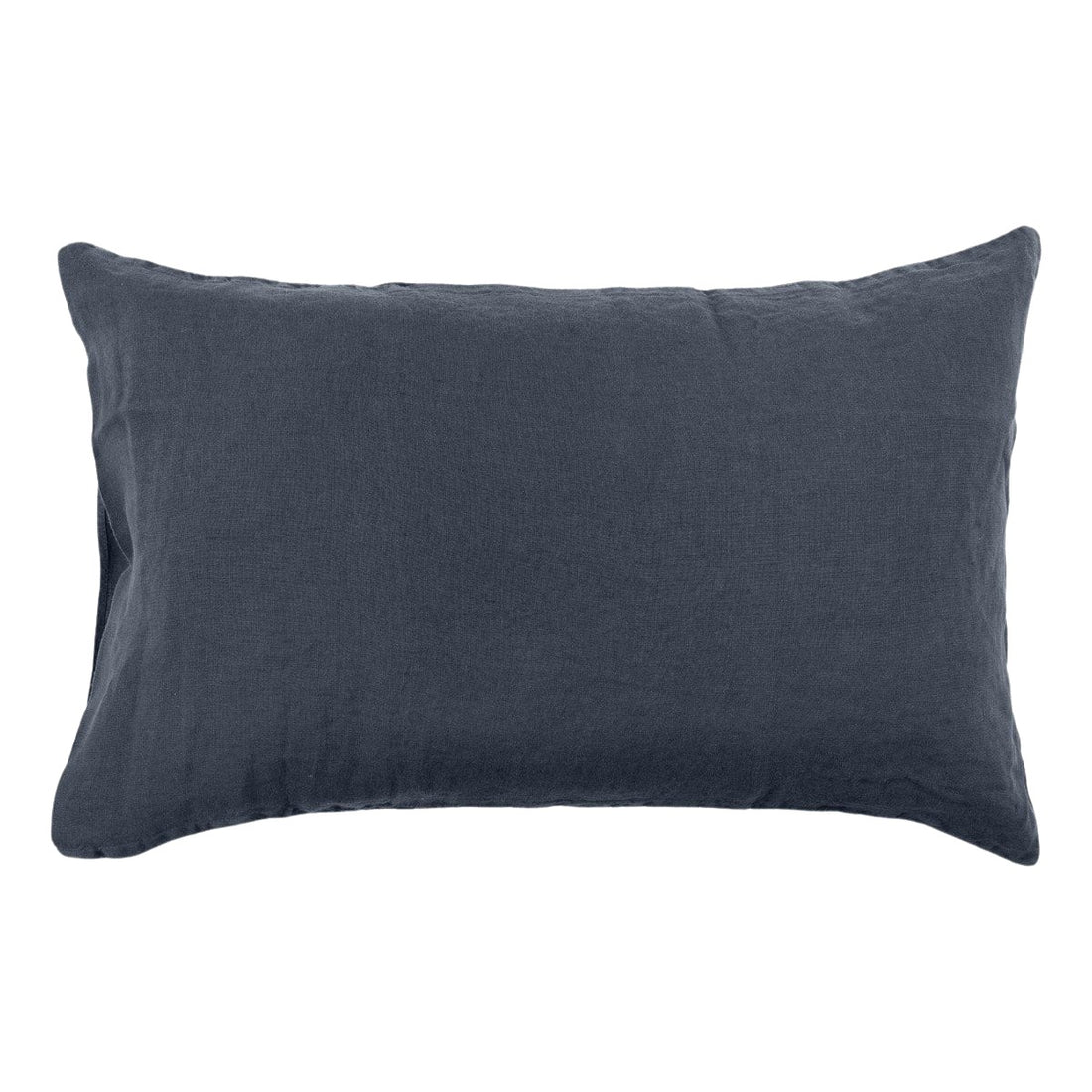 Hazel &amp; George Linen Pillow Cover in Off Black, a rectangular linen pillow with an envelope closure, on a white background