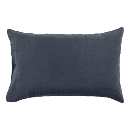 Hazel &amp; George Linen Pillow Cover in Off Black, a rectangular linen pillow with an envelope closure, on a white background