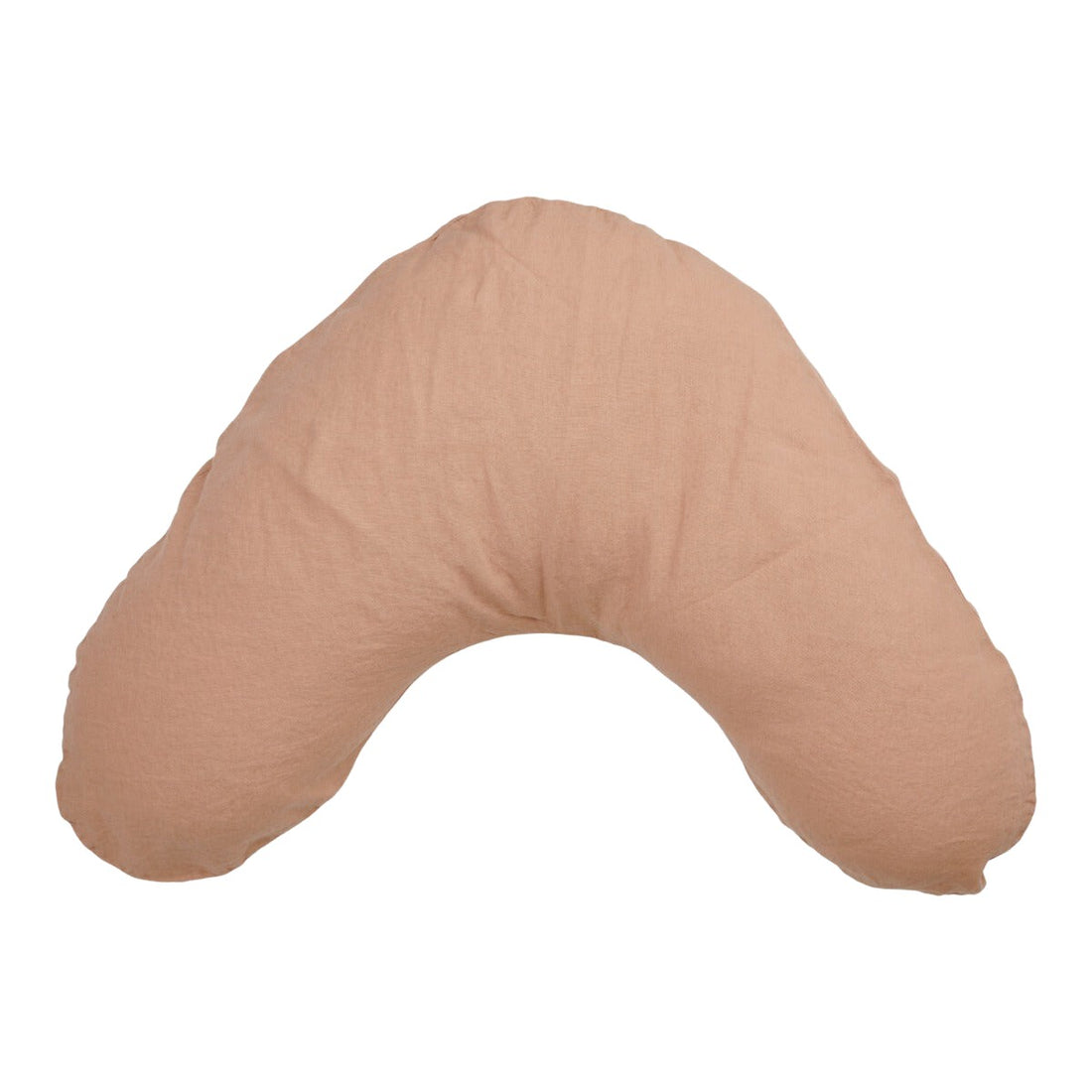 Hazel &amp; George Linen Nursing Pillow Cover in Cinnamon, a curved V-shaped linen pillow, on a white background
