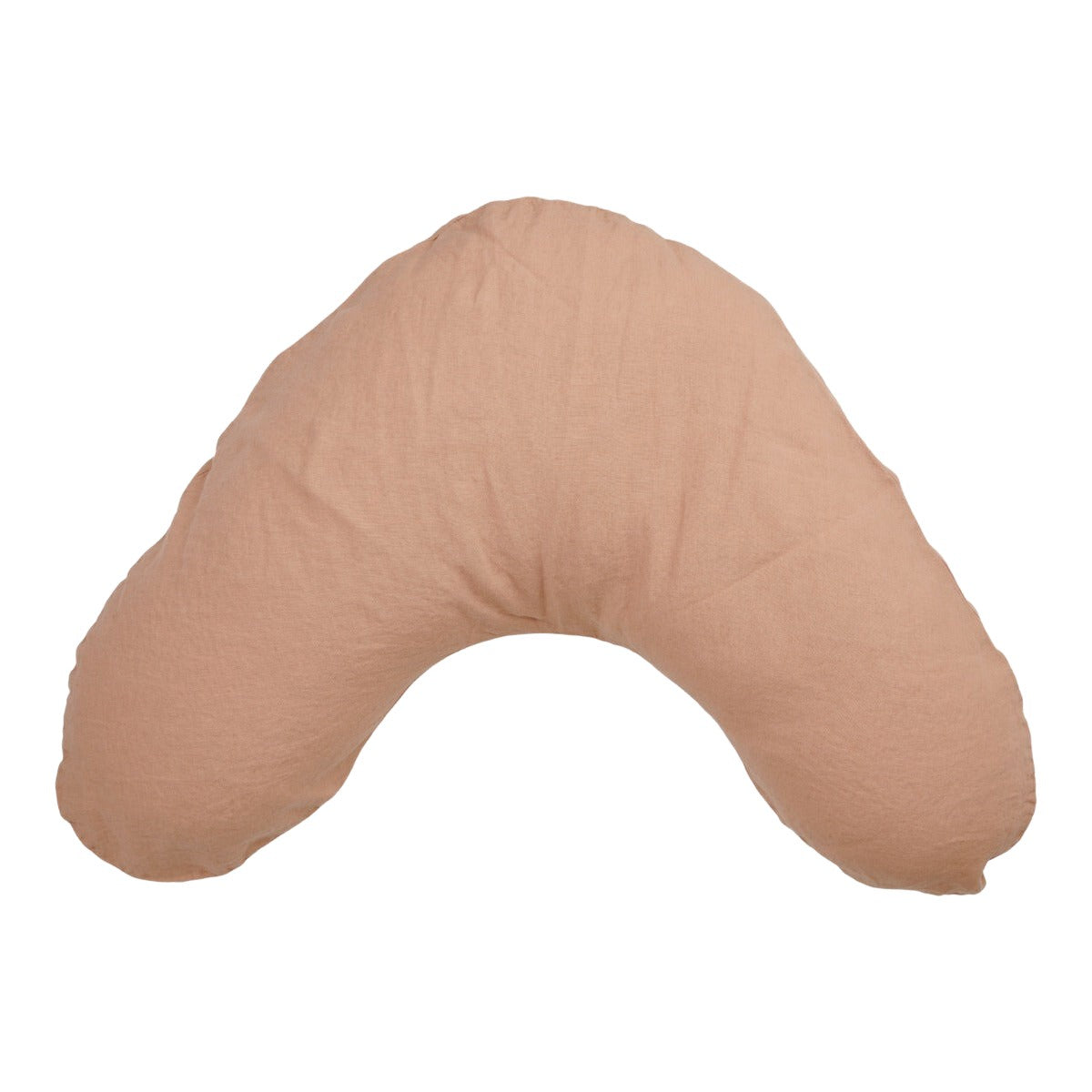 Hazel &amp; George Linen Nursing Pillow Cover in Cinnamon, a curved V-shaped linen pillow, on a white background