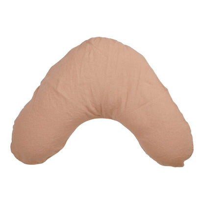 Hazel &amp; George Linen Nursing Pillow Cover in Cinnamon, a curved V-shaped linen pillow, on a white background