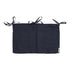 Hazel & George Linen Bed Pocket in Off Black, a linen storage pocket with three ribbon ties and three compartments, on a white background