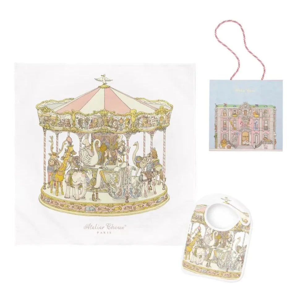 Carré &amp; Satin Bib Set – Carousel Pink