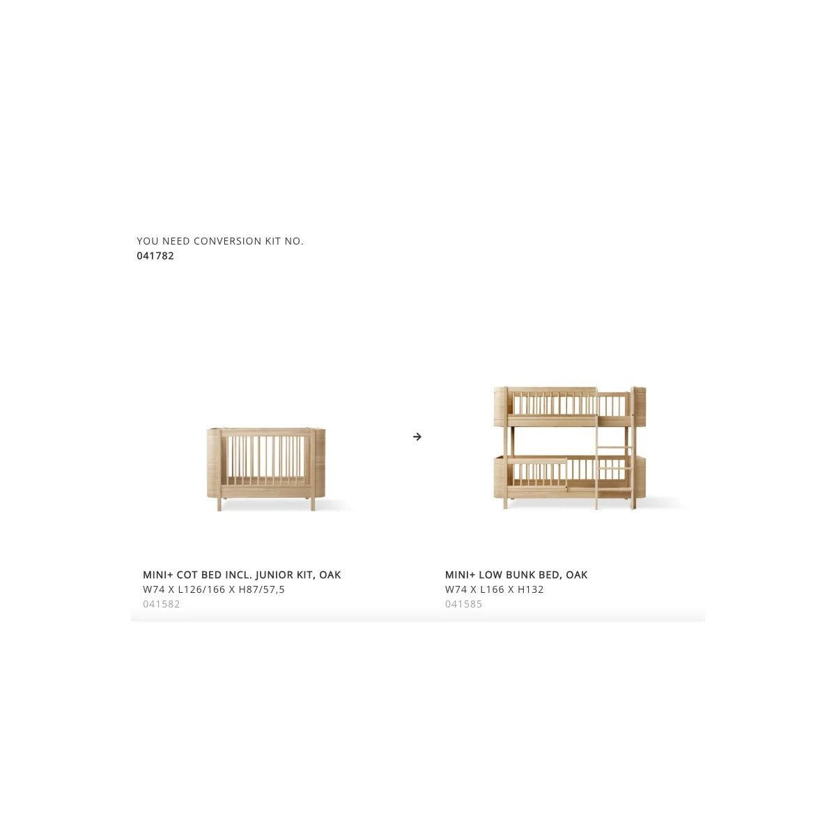 Oliver Furniture Conversion Mini+ Cot Bed Incl. Junior Kit To Low Bunk Bed, Oak – product view