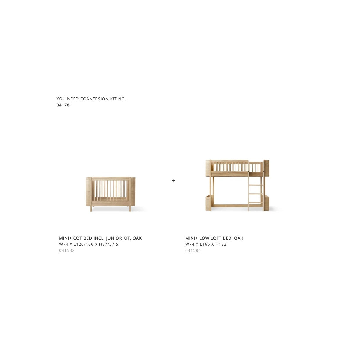 Oliver Furniture Conversion Mini+ Cot Bed Incl. Junior Kit To Low Loft Bed, Oak – product view