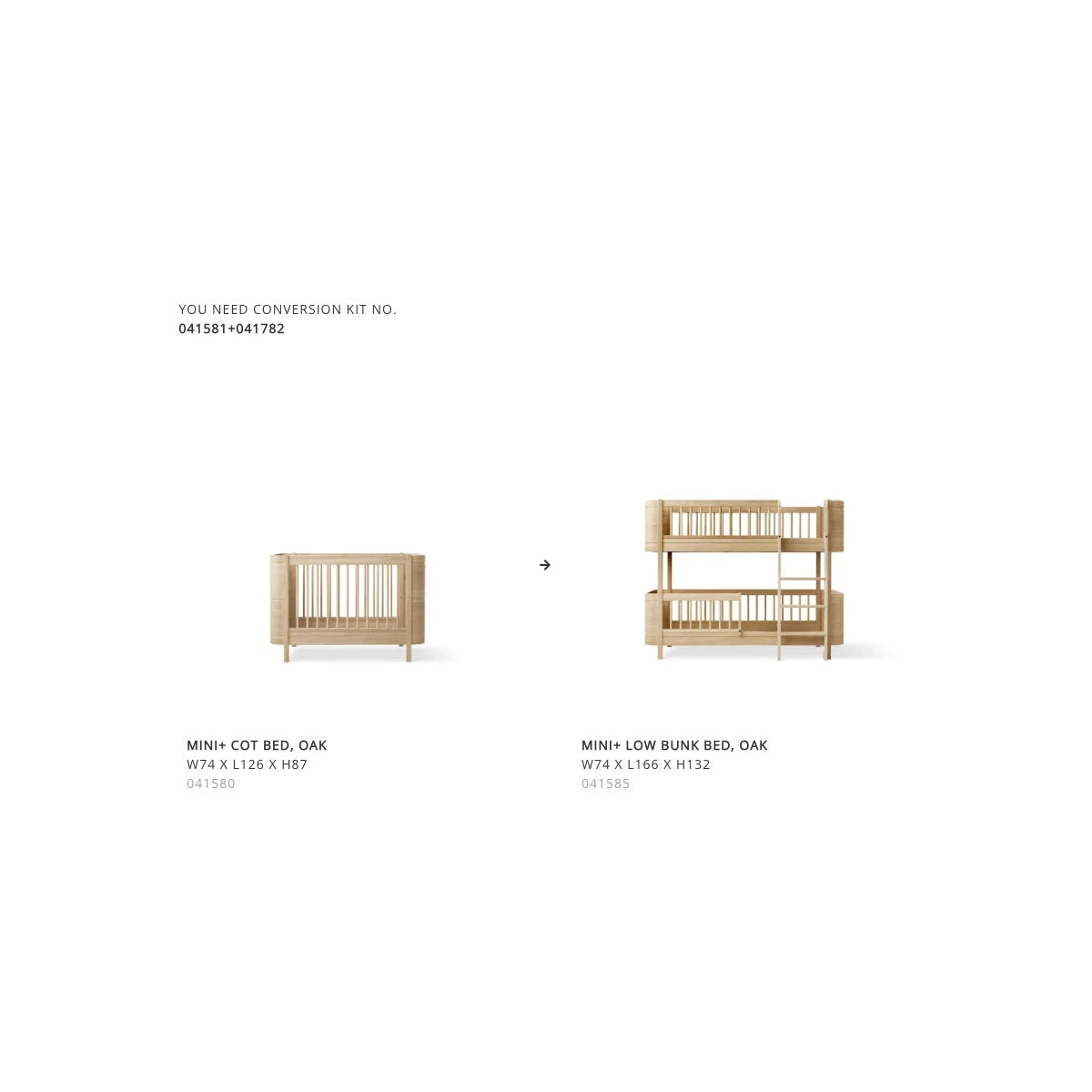 Oliver Furniture Conversion Mini+ Cot Bed Excl. Junior Kit To Low Bunk Bed, Oak – product view