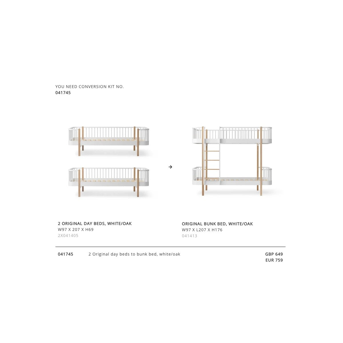 Oliver Furniture 2 Original Day Beds To Bunk Bed, White/Oak – product view