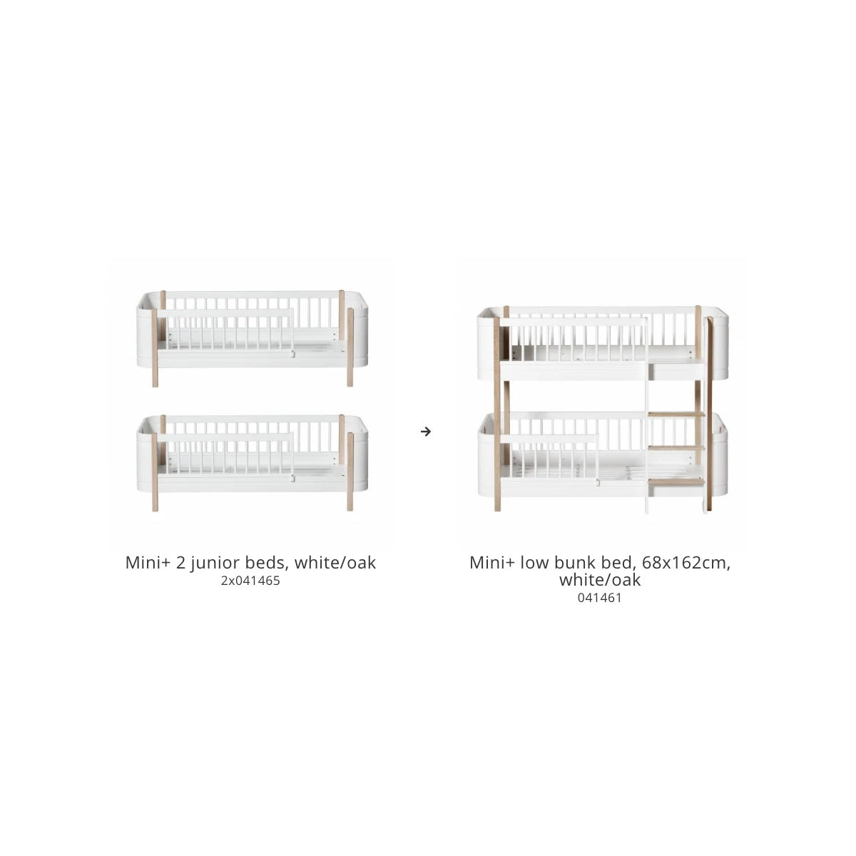 Oliver Furniture Wood Conversion Set, Mini+ 2 junior beds to low bunk bed, white/oak – product photo