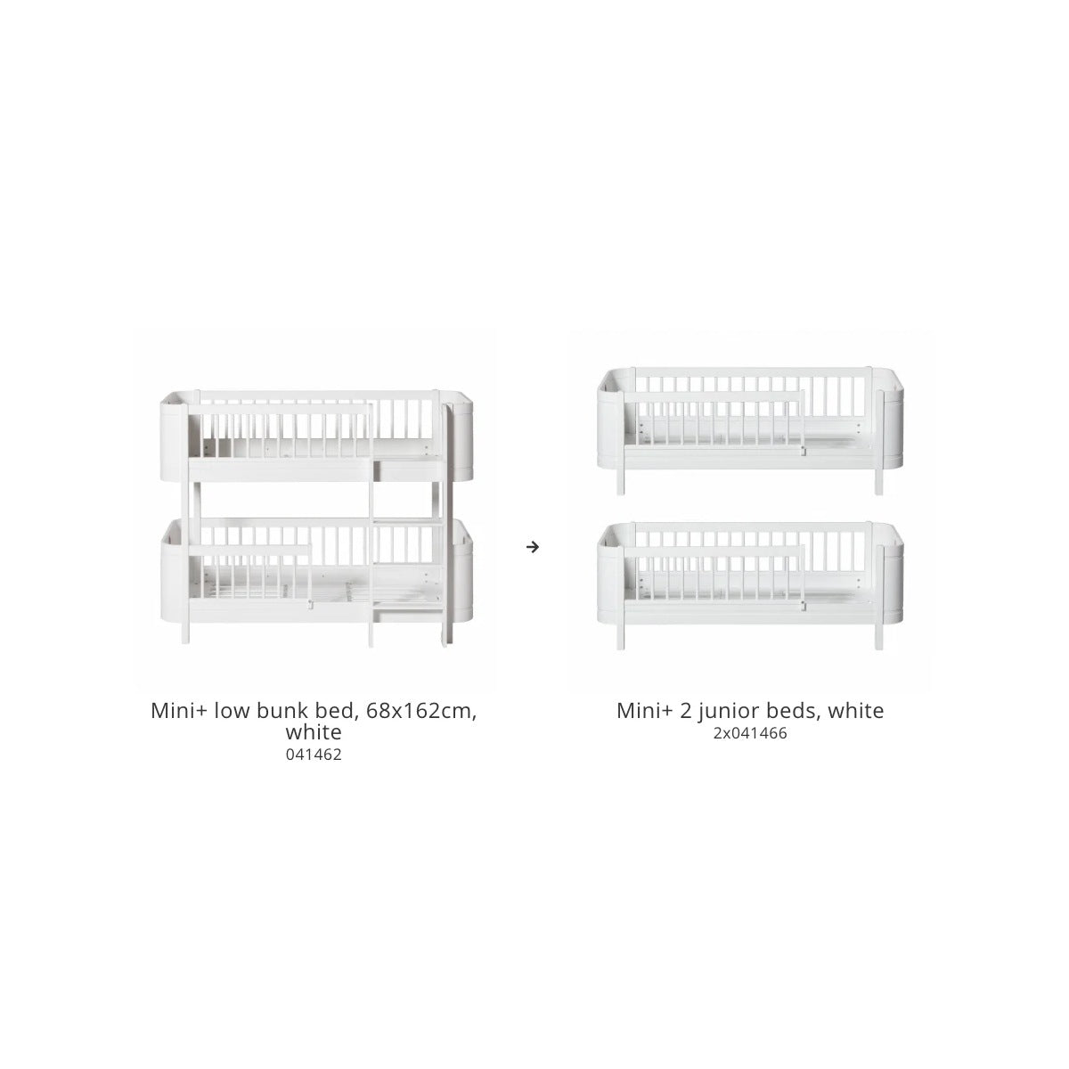 Oliver Furniture Wood Conversion Set, Mini+ low bunk bed to Mini+ 2 junior beds, white – product photo