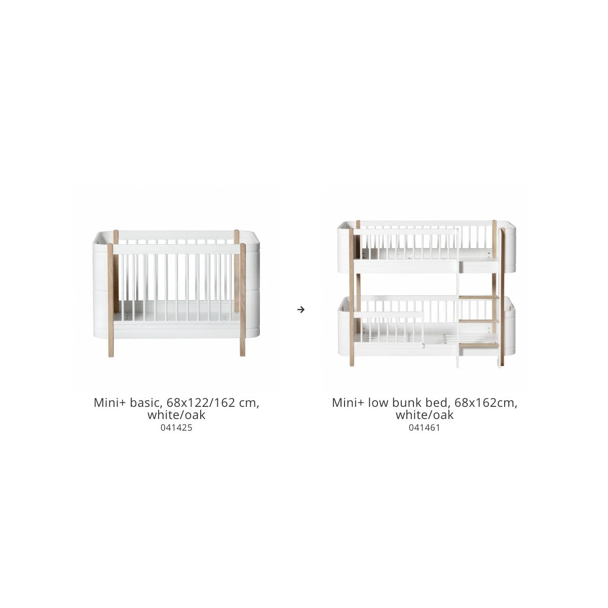 Oliver Furniture Mini+ Basic &amp; Sibling Kit, Mini+ basic to Mini+ low bunk bed, white/oak – product photo