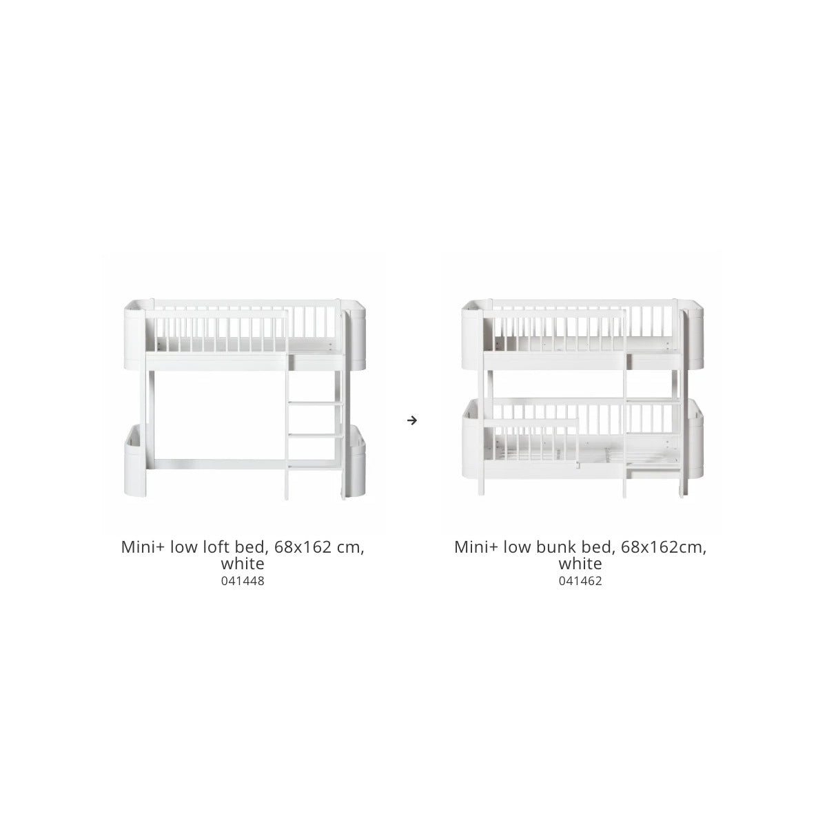 Oliver Furniture Wood Conversion Set, Mini+ low loft bed to low bunk bed, white – product photo
