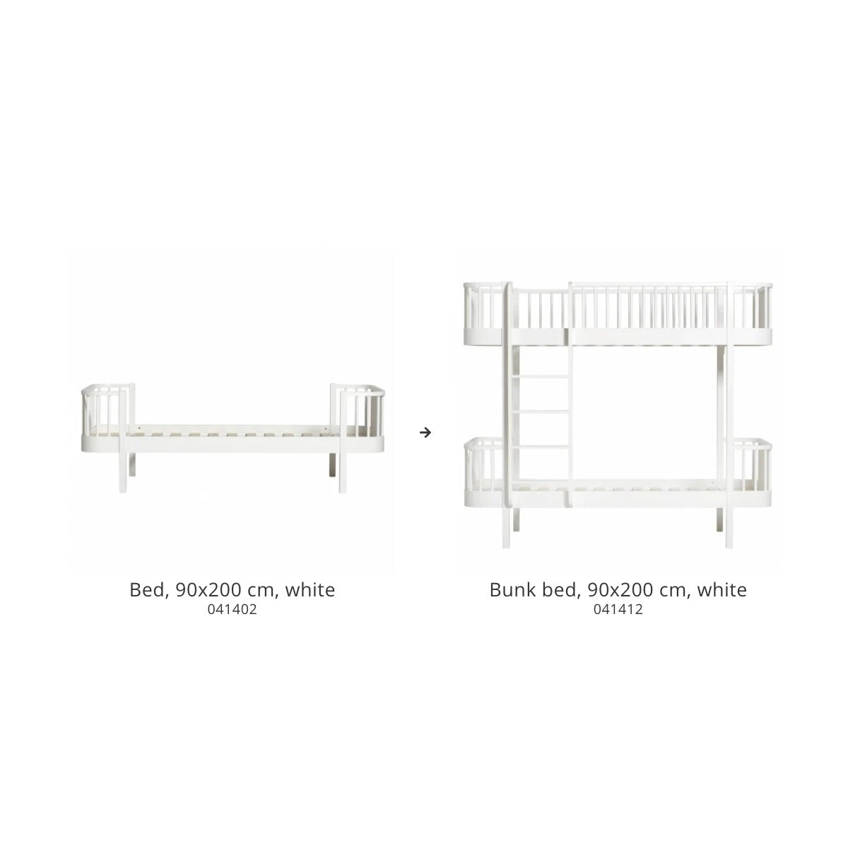 Oliver Furniture Conversion Set | Wood Bed/Junior Bed To Wood Bunk Bed | White – product photo of conversion set components