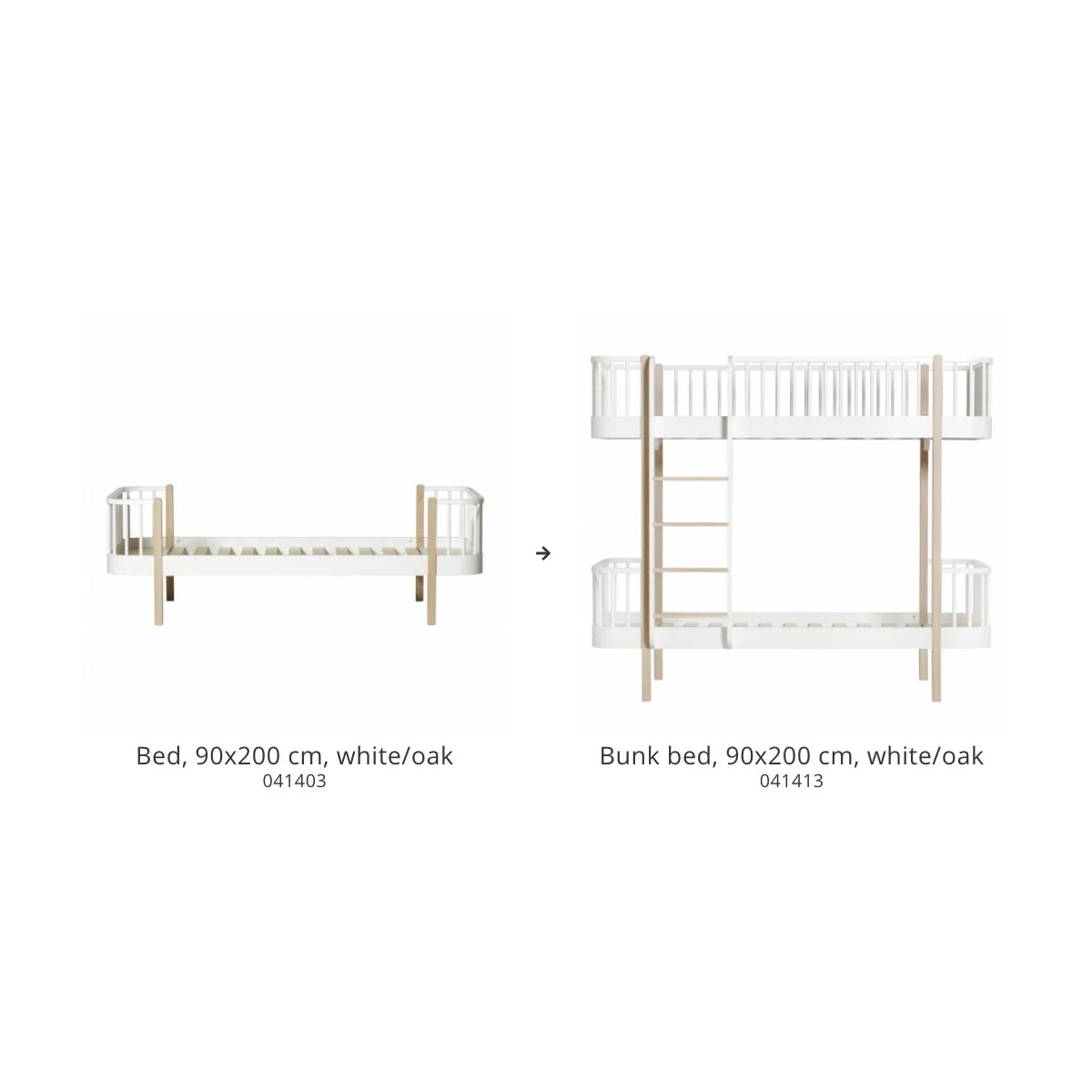 Oliver Furniture Conversion Set | Wood Bed/Junior Bed To Wood Bunk Bed | White/Oak – product photo of conversion set components