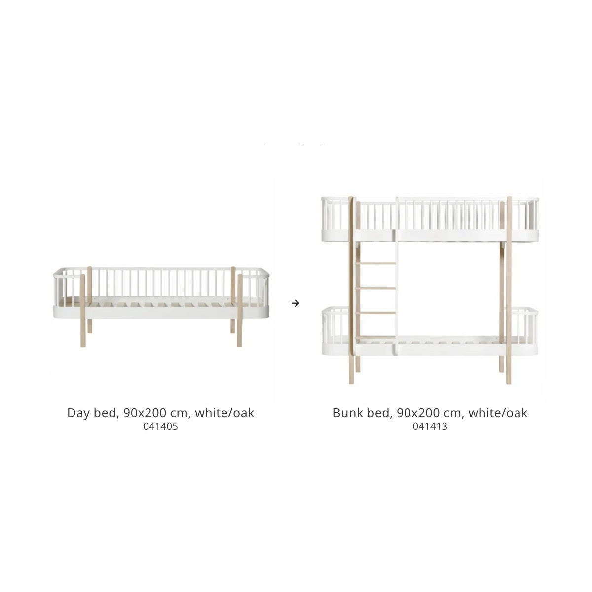 Oliver Furniture Conversion Set | Wood Day Bed To Wood Bunk Bed | White/Oak – product photo of conversion set components