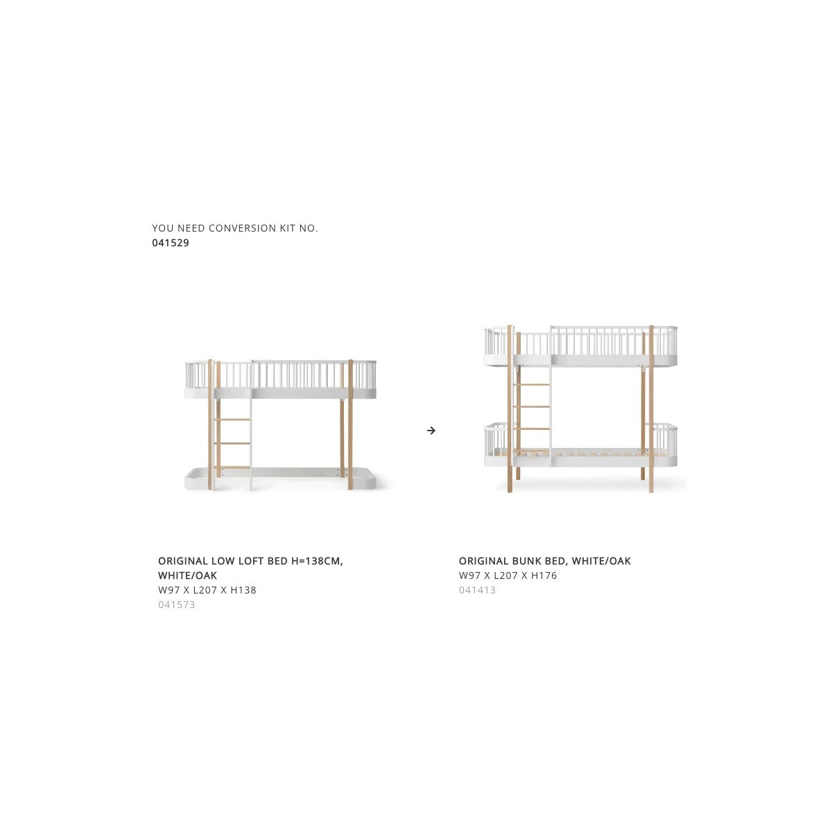 Oliver Furniture Conversion Set Low Loft Bed To Bunk Bed White/Oak OF041529 – product view