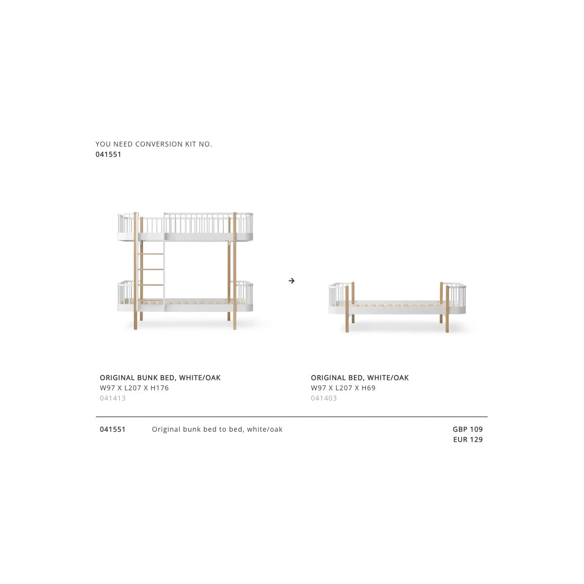 Oliver Furniture Original Bunk Bed To Bed White/Oak – product view