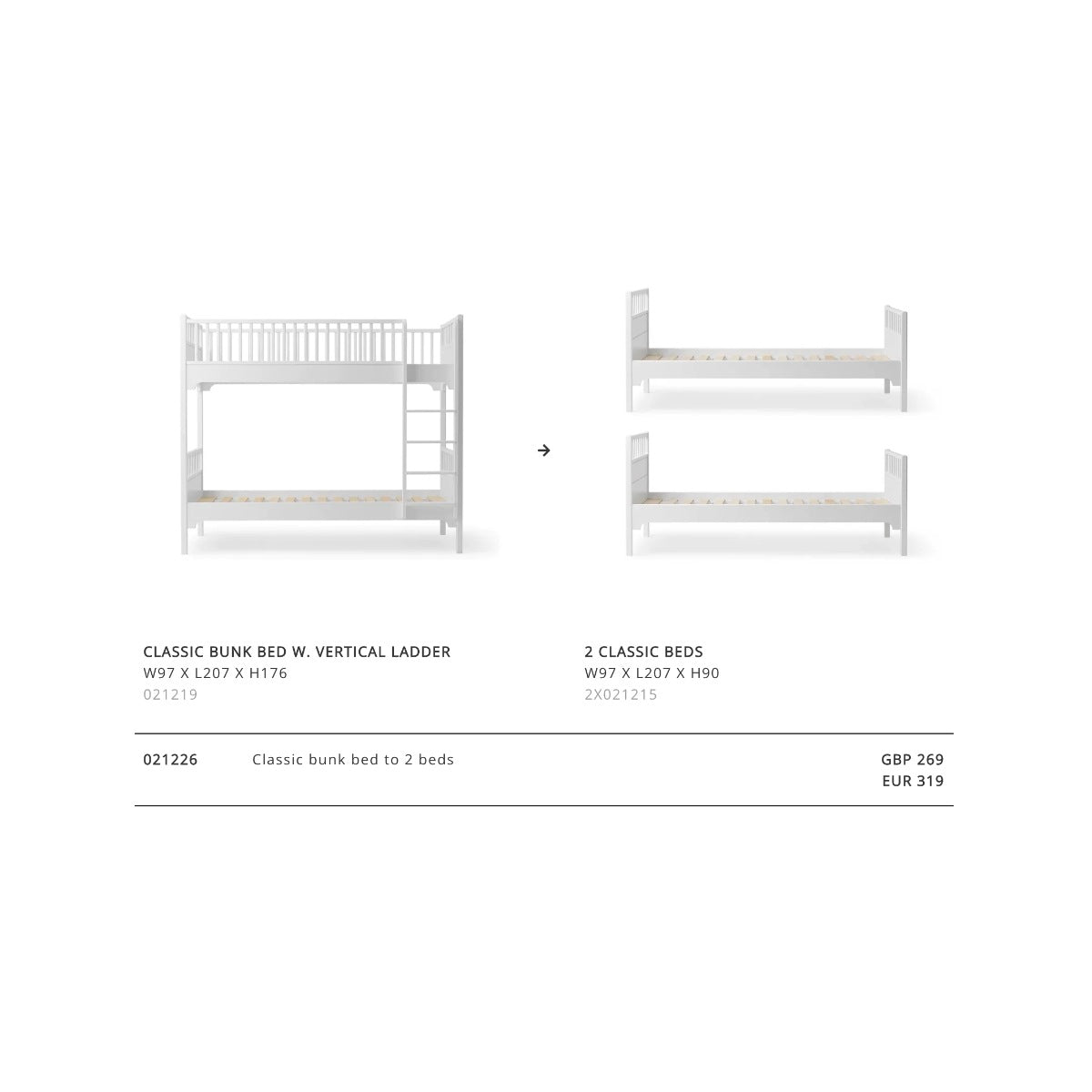 Oliver Furniture Conversion Set Classic Bunkbed To 2 Beds 021226 – product view