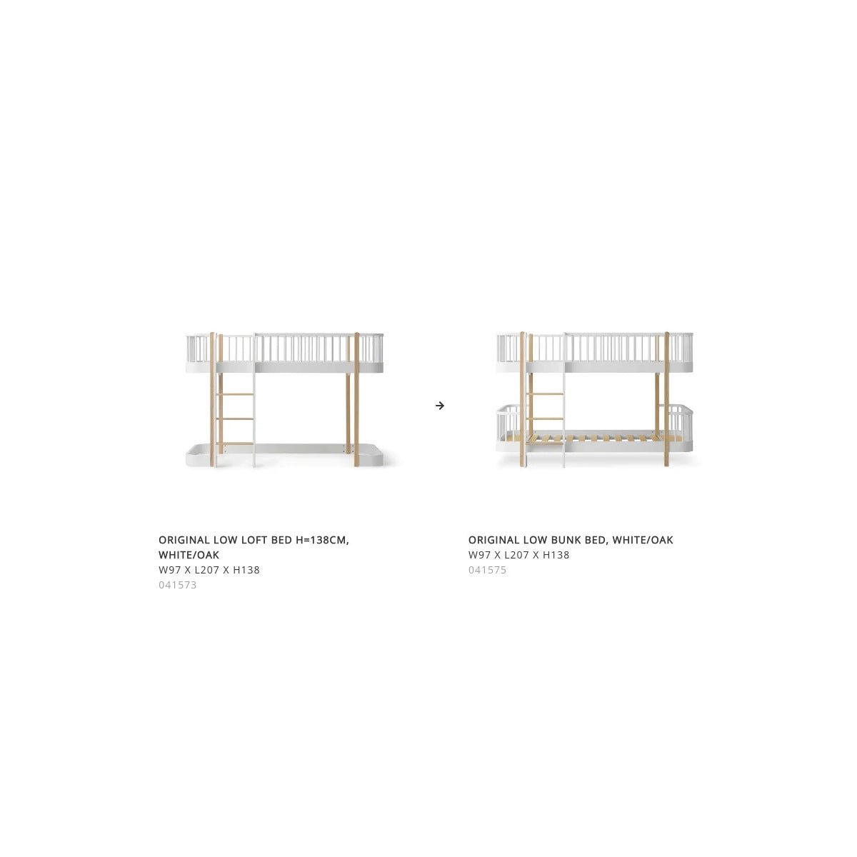 Oliver Furniture Conversion Set Low Loft Bed 138 cm To Low Bunk Bed White/Oak OF.041771 – product view