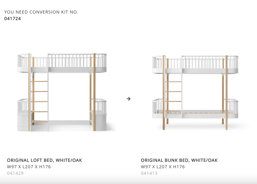 Conversion set Original loft bed to bunk bed, white/oak