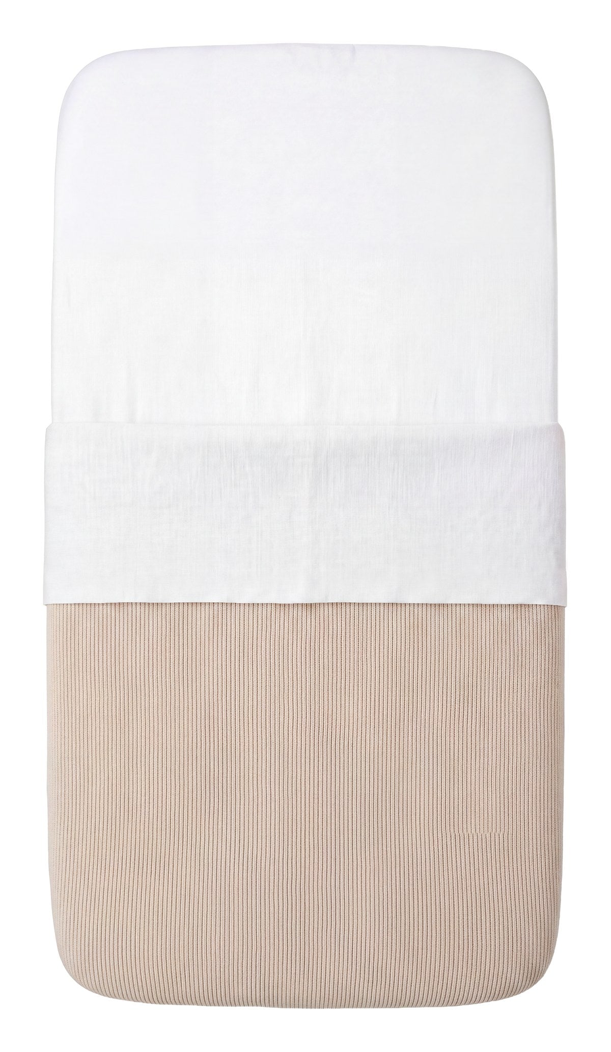 Cot bed in Blanc linen top to bottom with Milk Georgia merino blanket