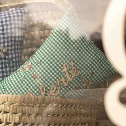 CSAO mini embroidered cushion in Liberté Green print