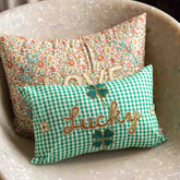 CSAO mini embroidered cushion in Lucky Green print