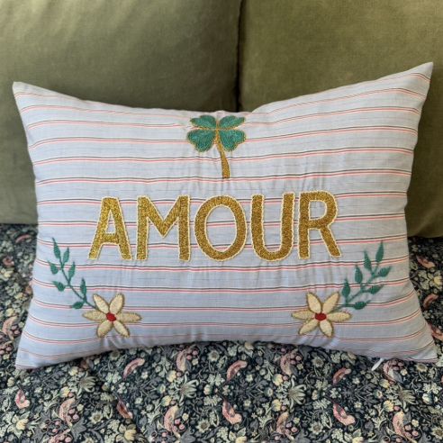 Kussentje Amour Blauw Rood Gestreept