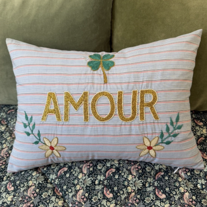 Kussentje Amour Blauw Rood Gestreept