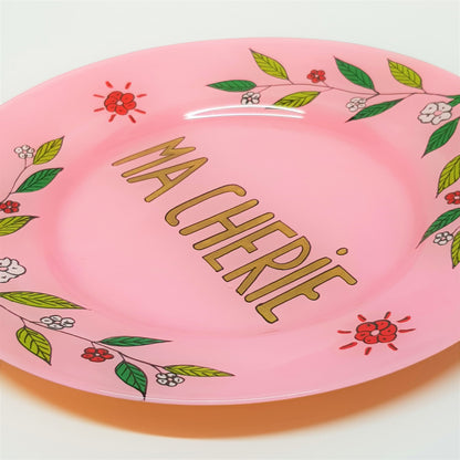 Handpainted plate pink Ma Chérie
