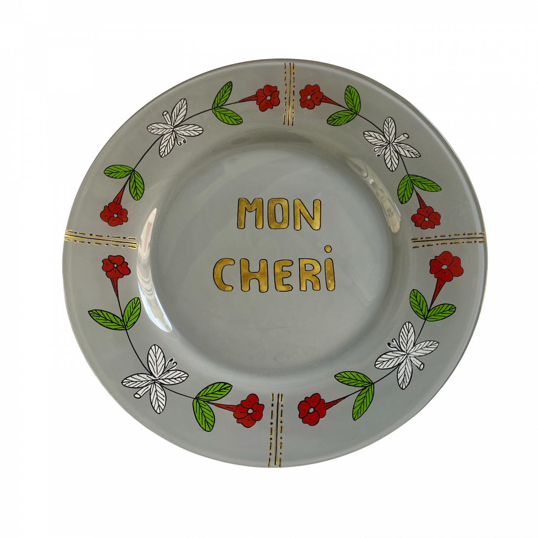 Handpainted plate grey Mon Chéri