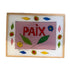 A square glass art plaque featuring the word &