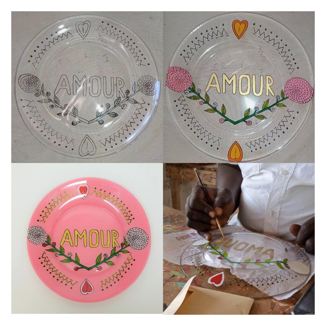 Handpainted plate green Amour