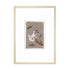 Ingelijste Hazel & George Steenbok-poster met een steenbok, de planeet Saturnus en bloemen op een taupe achtergrond, in een lichte houten lijst
